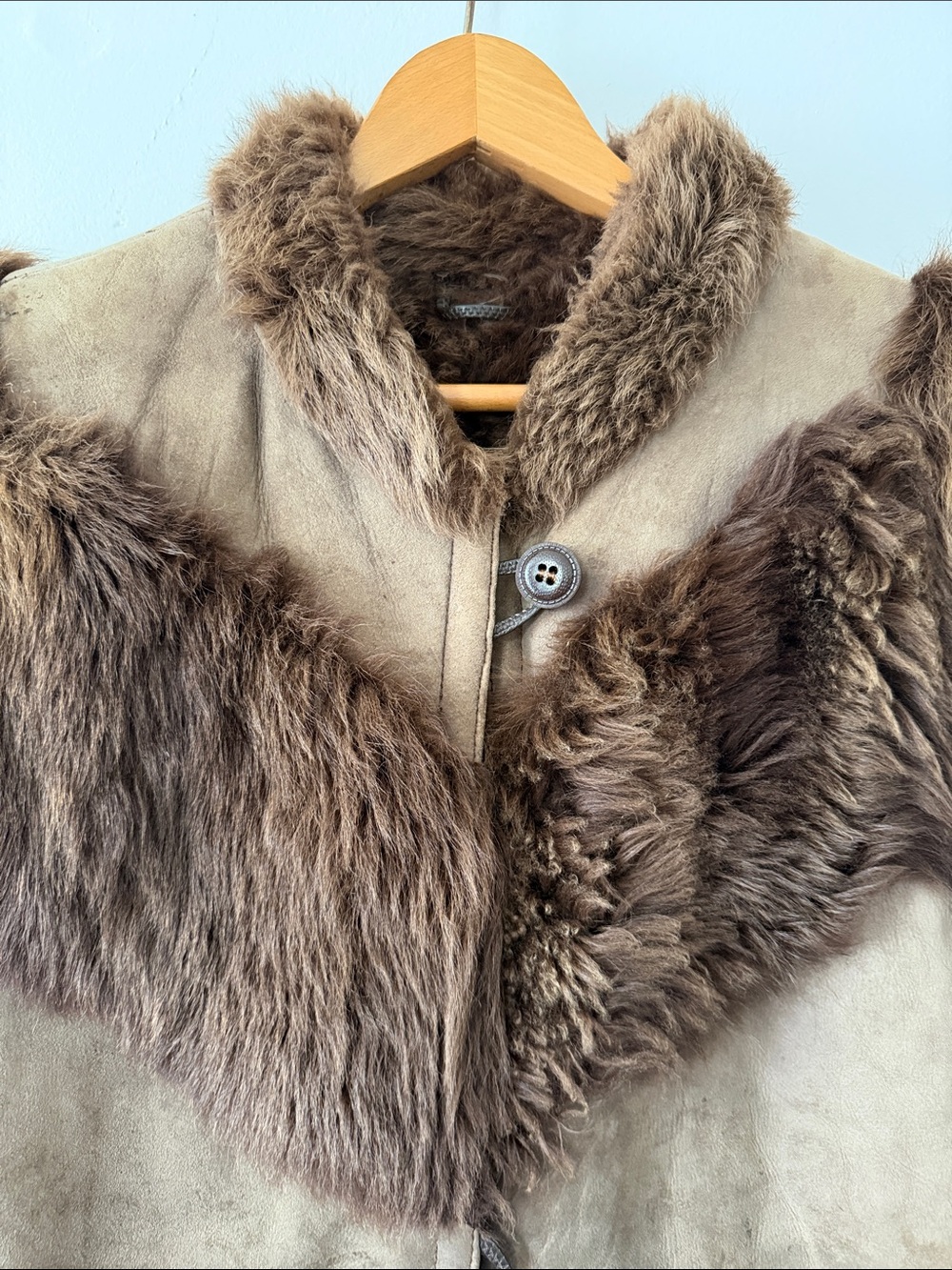 Brown Suede and Shearling Vest with Fur Trim, Vintage - Picture 2 of 12